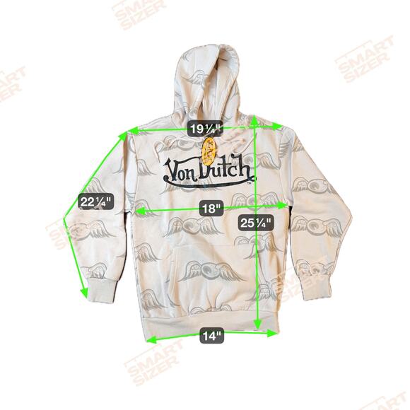 Von Dutch Hoodie Mens Small Beige Tan Pullover Fleece Winged Eyeball AOP Graphic - Picture 6 of 9